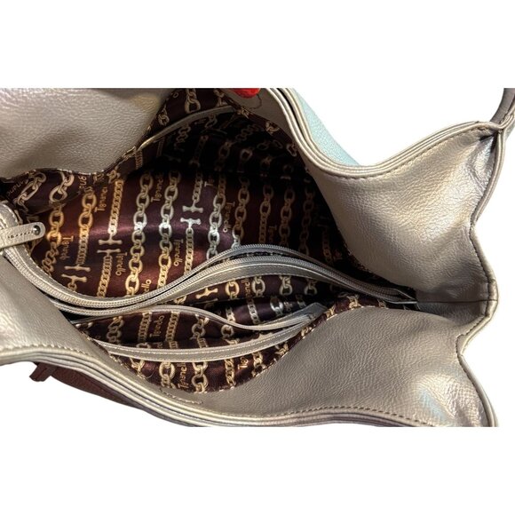 Metallic Silver Hobo Shoulder Bag Genuine Leather With Double Handles Multiple Z - Picture 6 of 6